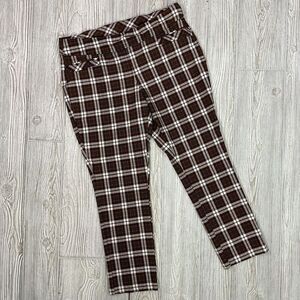 Joe B Women's Size XL Brown White Checkerboard Curvy High Waisted Pants Trousers